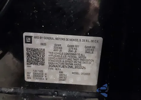 2021 Chevrolet Equinox Awd Lt z USA, uszkodzony, nr VIN 3GNAXUEV2ML301025